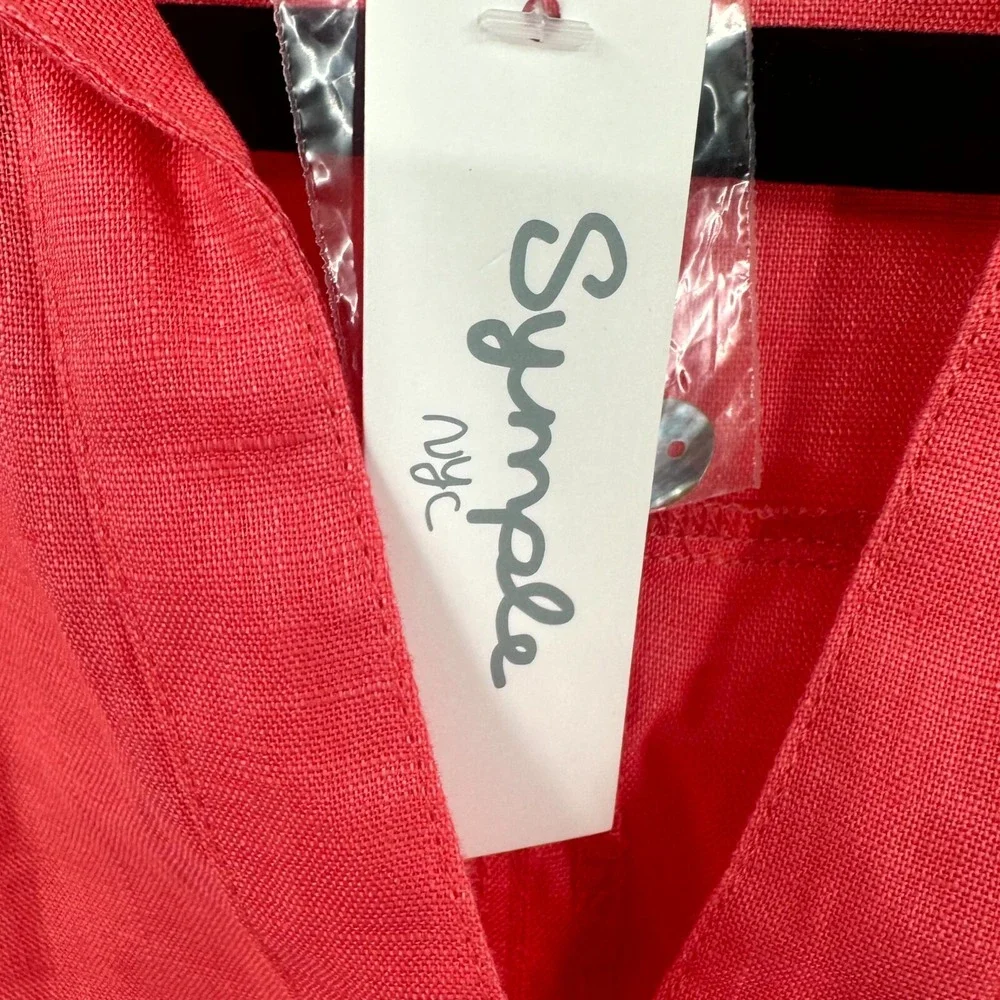 Symple NYC Linen Tunic Women Small Pink Lagenlook Airy Light Travel Button Front